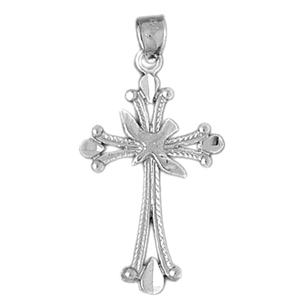 Jewels Obsession 14K White Gold 38mm Dove and Cross Pendant