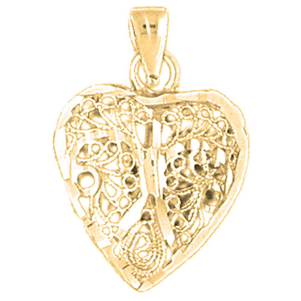 Jewels Obsession 18K Yellow Gold 24mm 3D Filigree Heart Pendant