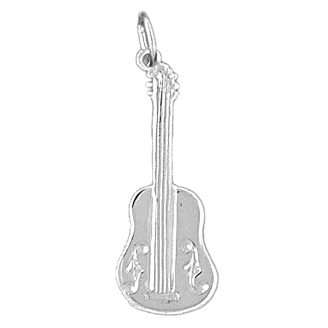 Jewels Obsession 14K White Gold 29mm Acoustic Guitar Pendant
