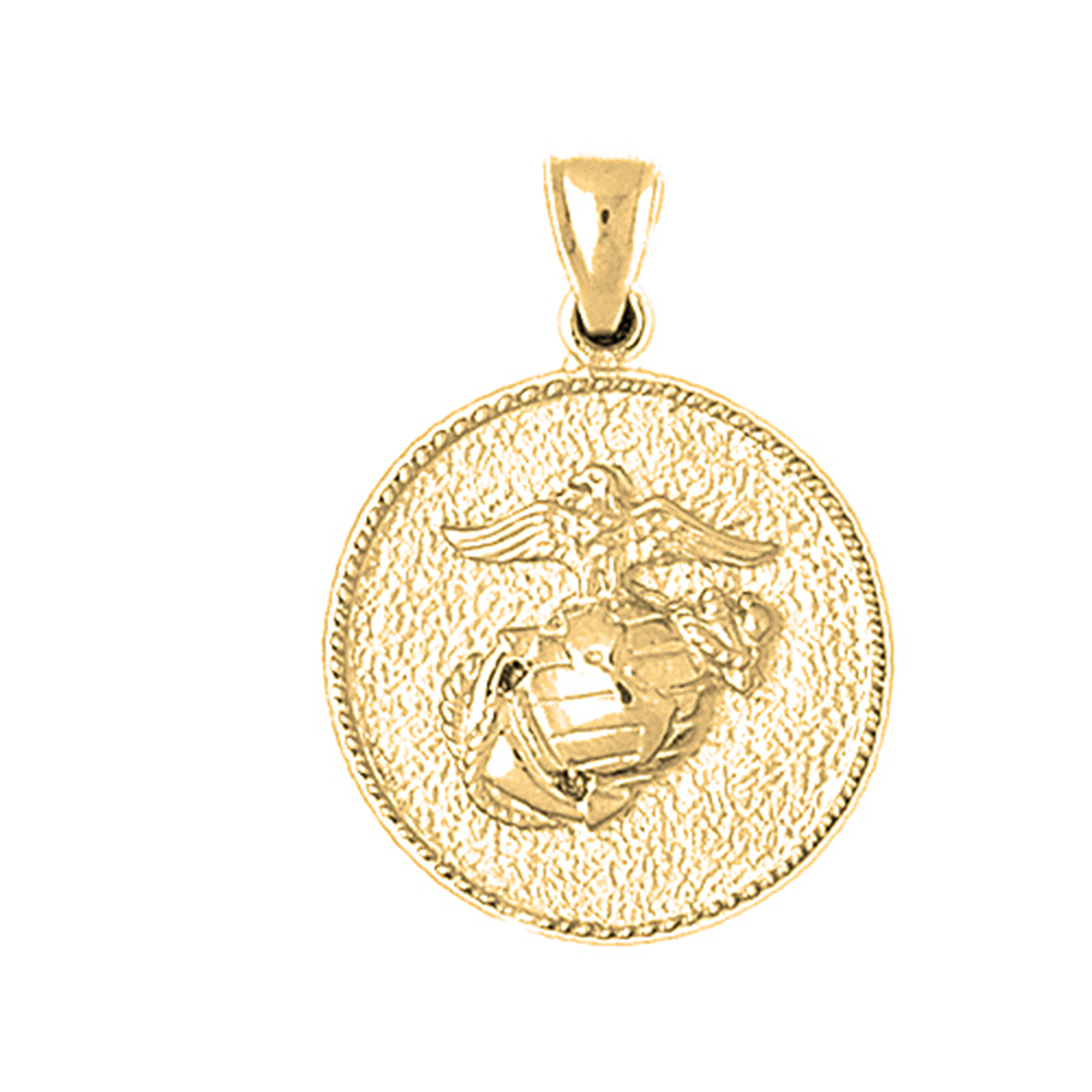 Jewels Obsession 14K Yellow Gold 34mm Marine Corps Logo Pendant