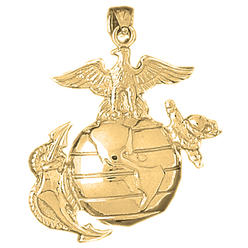 Jewels Obsession 14K Yellow Gold 40mm Marine Corps Logo Pendant