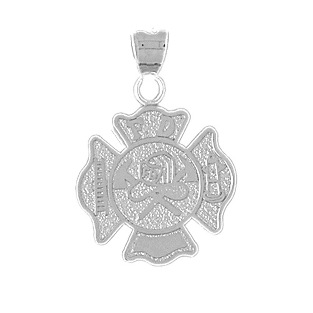 Jewels Obsession 14K White Gold 29mm Fire Department Pendant