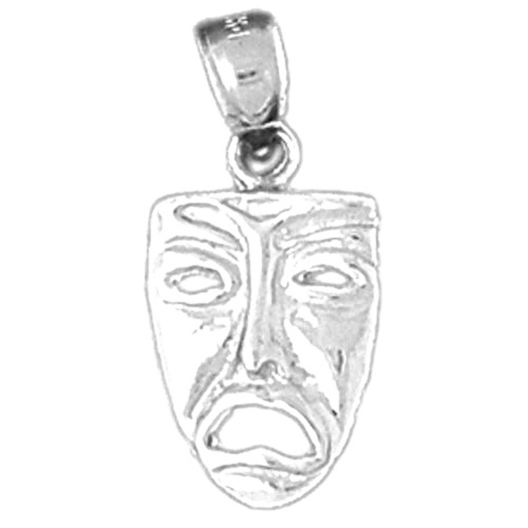 Jewels Obsession 18K White Gold 22mm 3D Drama Mask, Cry Later Pendant