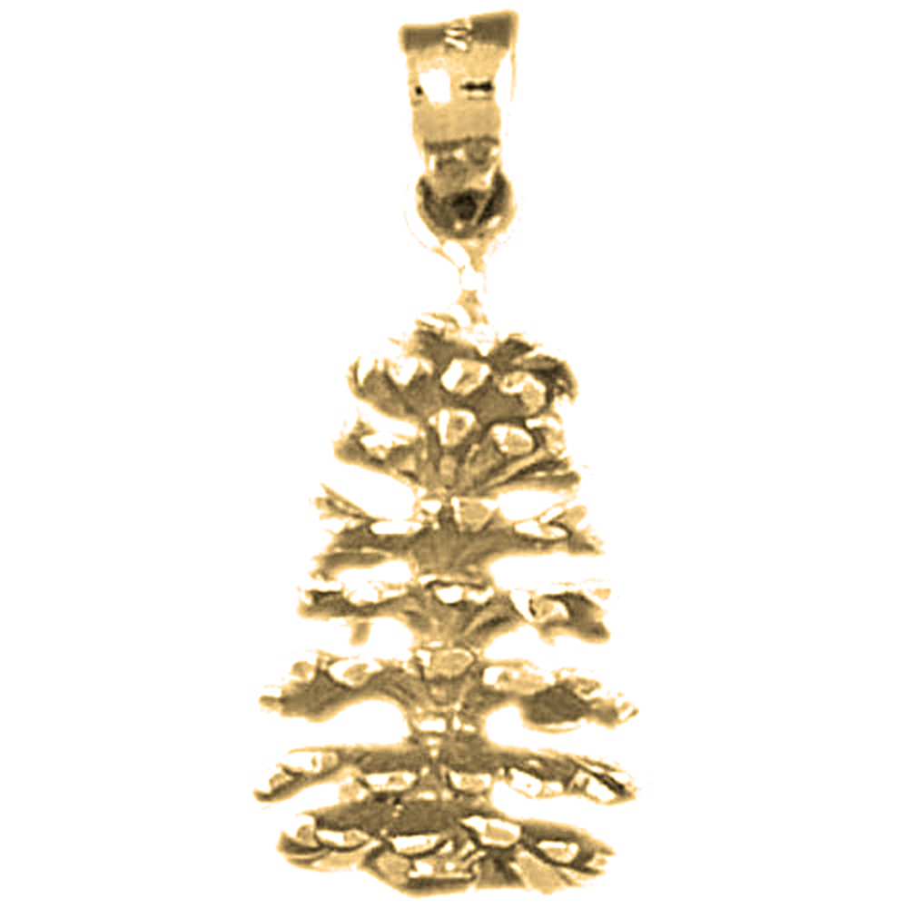 Jewels Obsession 18K Yellow Gold 27mm 3D Pine Cone Pendant