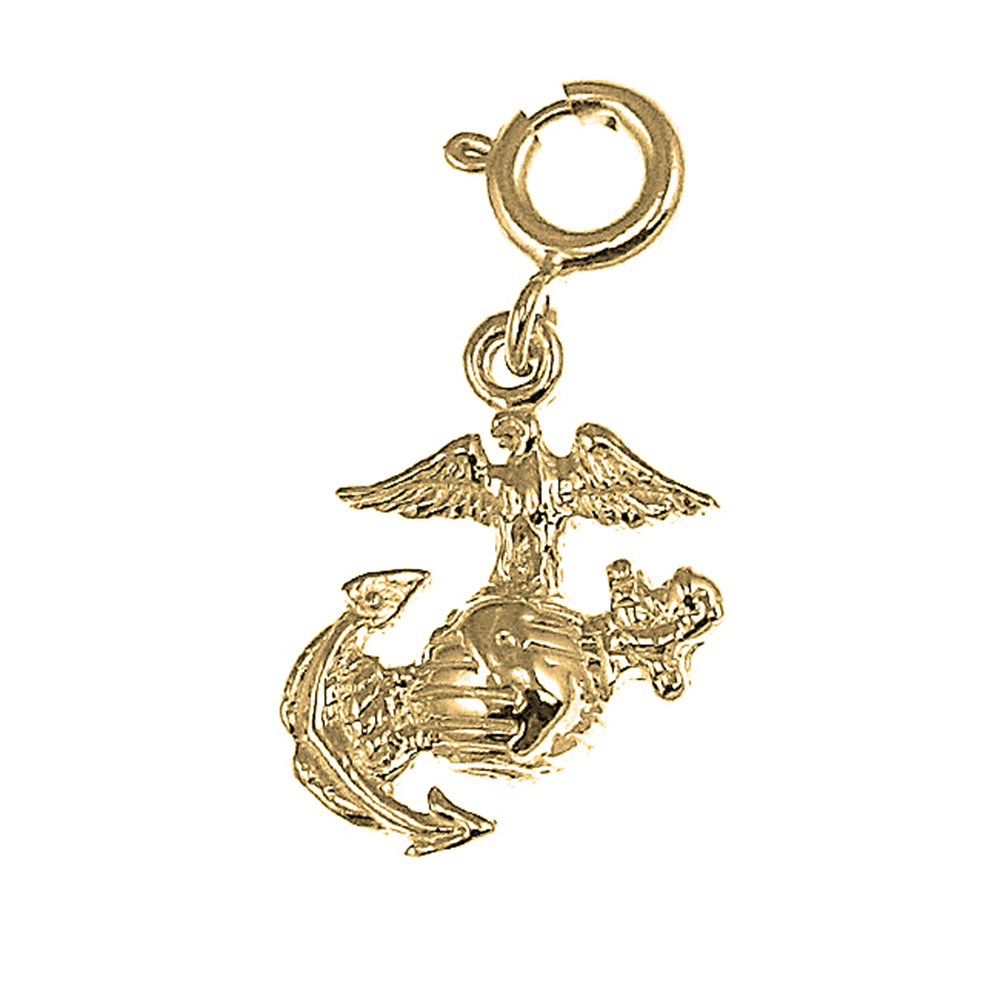 Jewels Obsession 14K Yellow Gold 19mm Marine Corps Logo Pendant