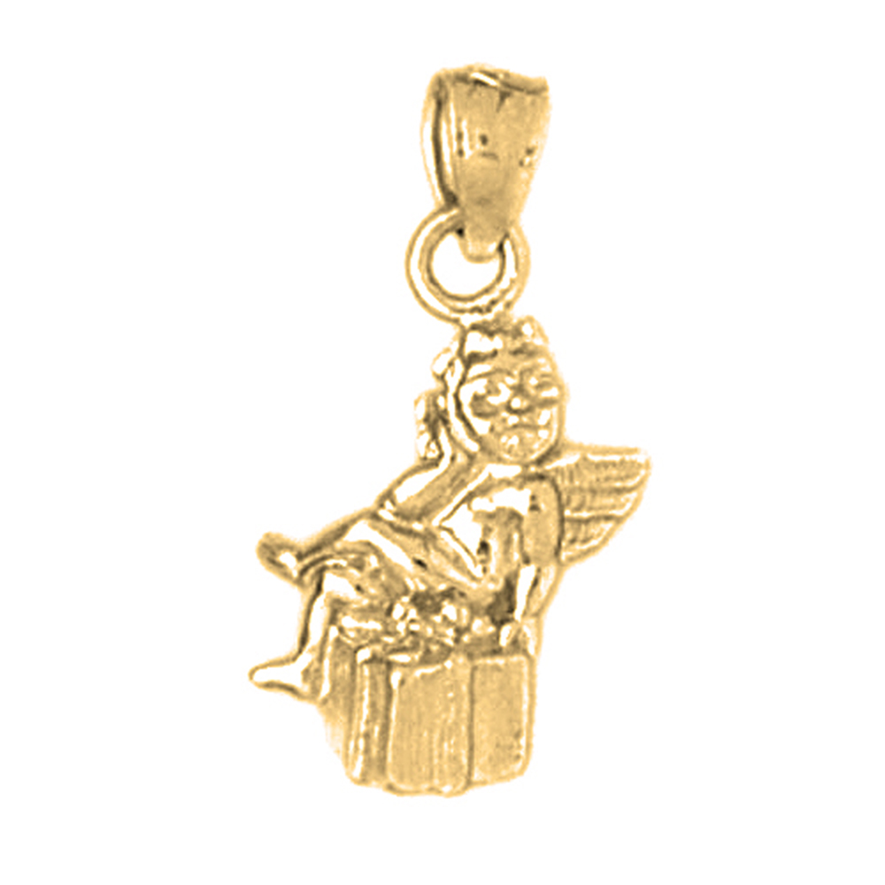 Jewels Obsession 14K Yellow Gold 21mm Angel Pendant