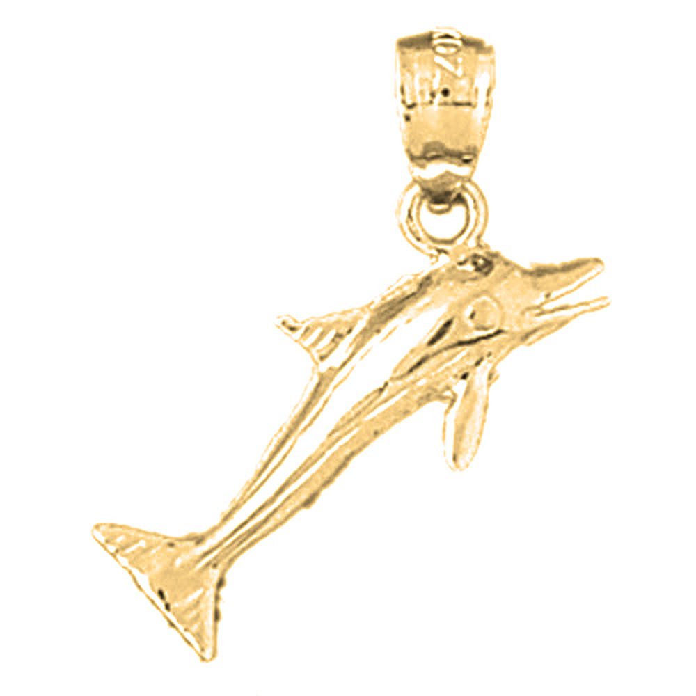 Jewels Obsession 18K Yellow Gold 24mm Dolphins With Sail Boat Pendant