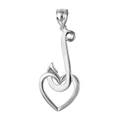 Jewels Obsession 18K White Gold 38mm Fish Hook With Heart Pendant