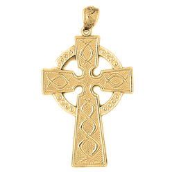Jewels Obsession 18K Yellow Gold 40mm Celtic Cross Pendant