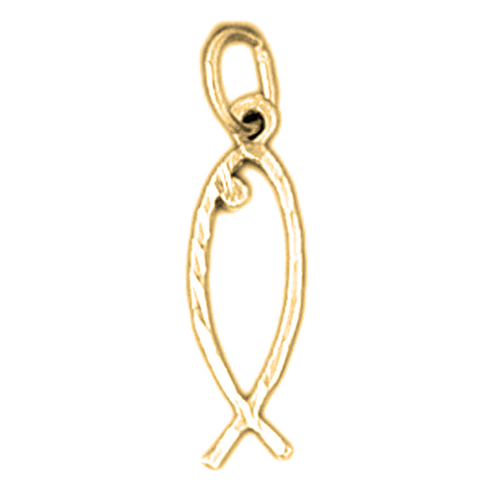Jewels Obsession 14K Yellow Gold 22mm Ichthus Christian Fish Pendant