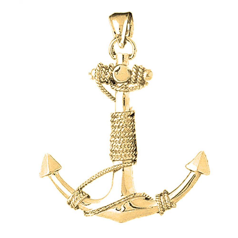 Jewels Obsession 18K Yellow Gold 50mm Anchor With Rope 3D Pendant
