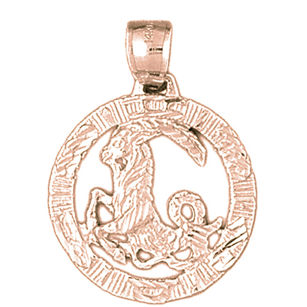 Jewels Obsession 14K Rose Gold 32mm Zodiac - Capricorn Pendant