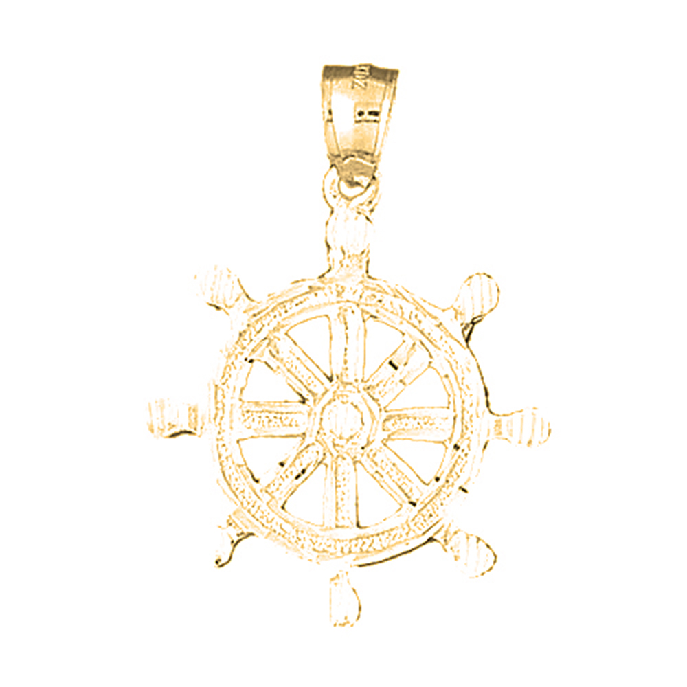 Jewels Obsession 18K Yellow Gold 38mm Ships Wheel Pendant