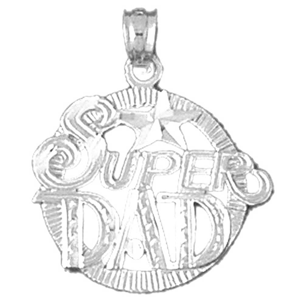 Jewels Obsession 14K White Gold 25mm Super Dad Pendant
