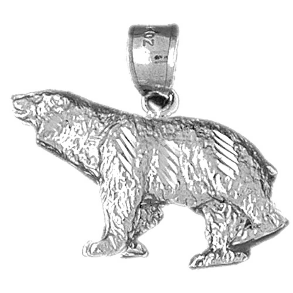 Jewels Obsession 14K White Gold 24mm Brown Bear Pendant