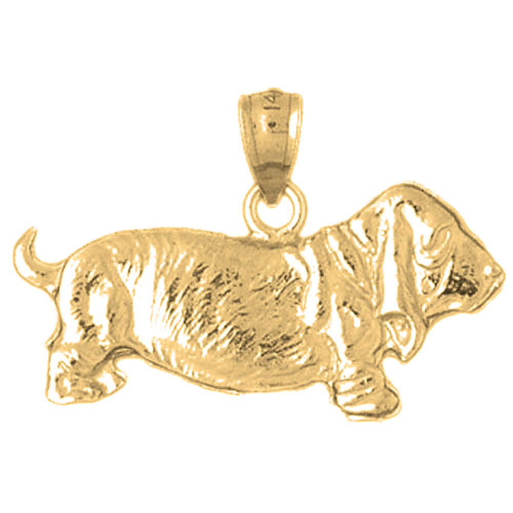 Jewels Obsession 14K Yellow Gold 19mm Basset Hound Dog Pendant