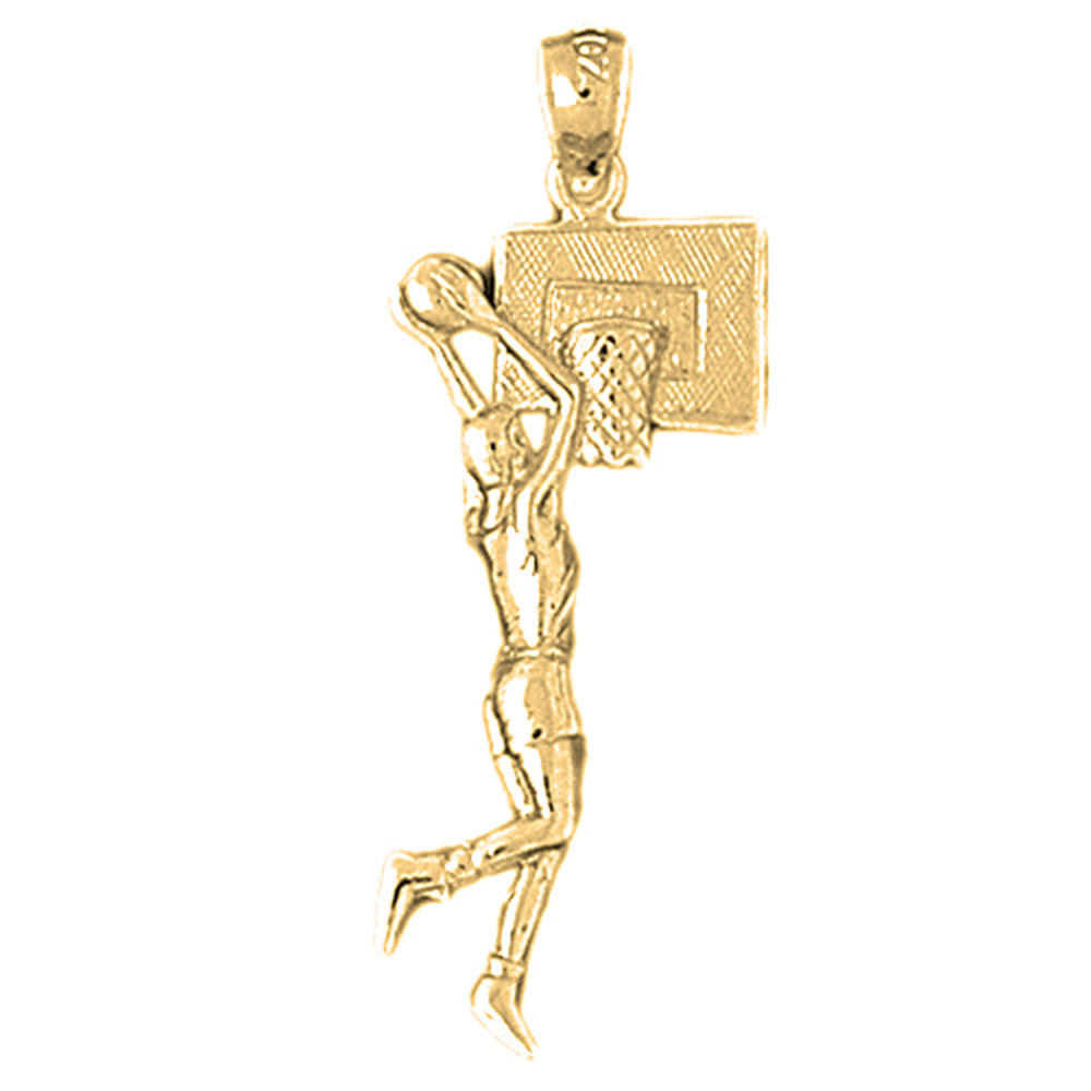 Jewels Obsession 14K Yellow Gold 36mm Basketball Player Pendant