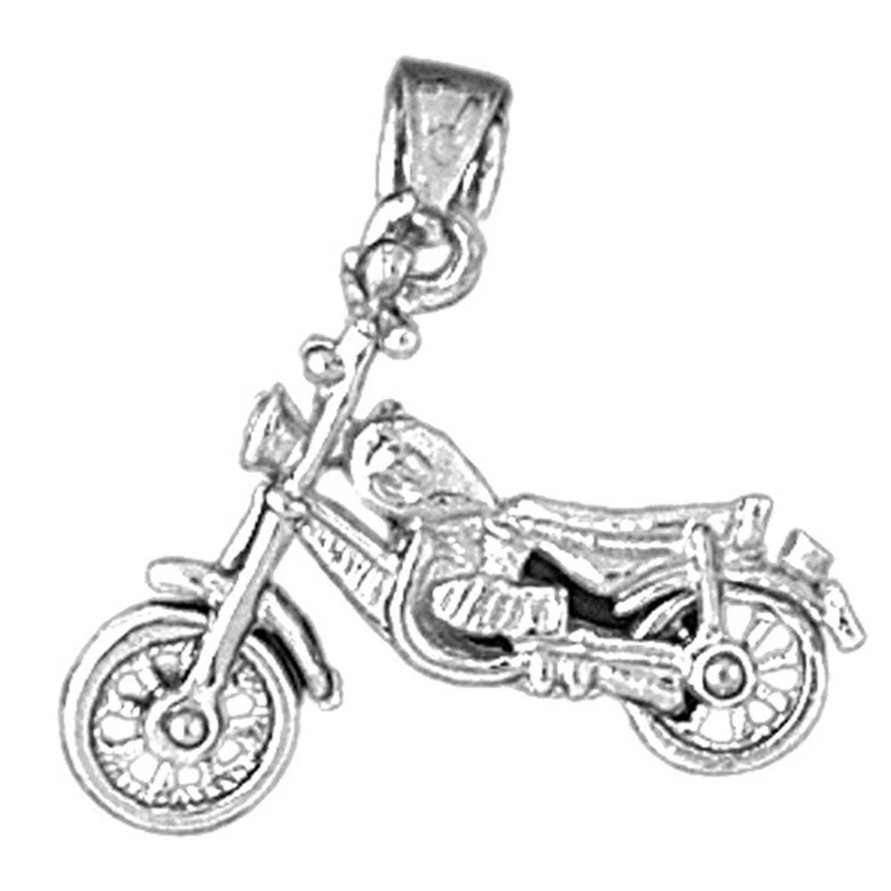 Jewels Obsession 14K White Gold 23mm 3D Motorcycle Pendant