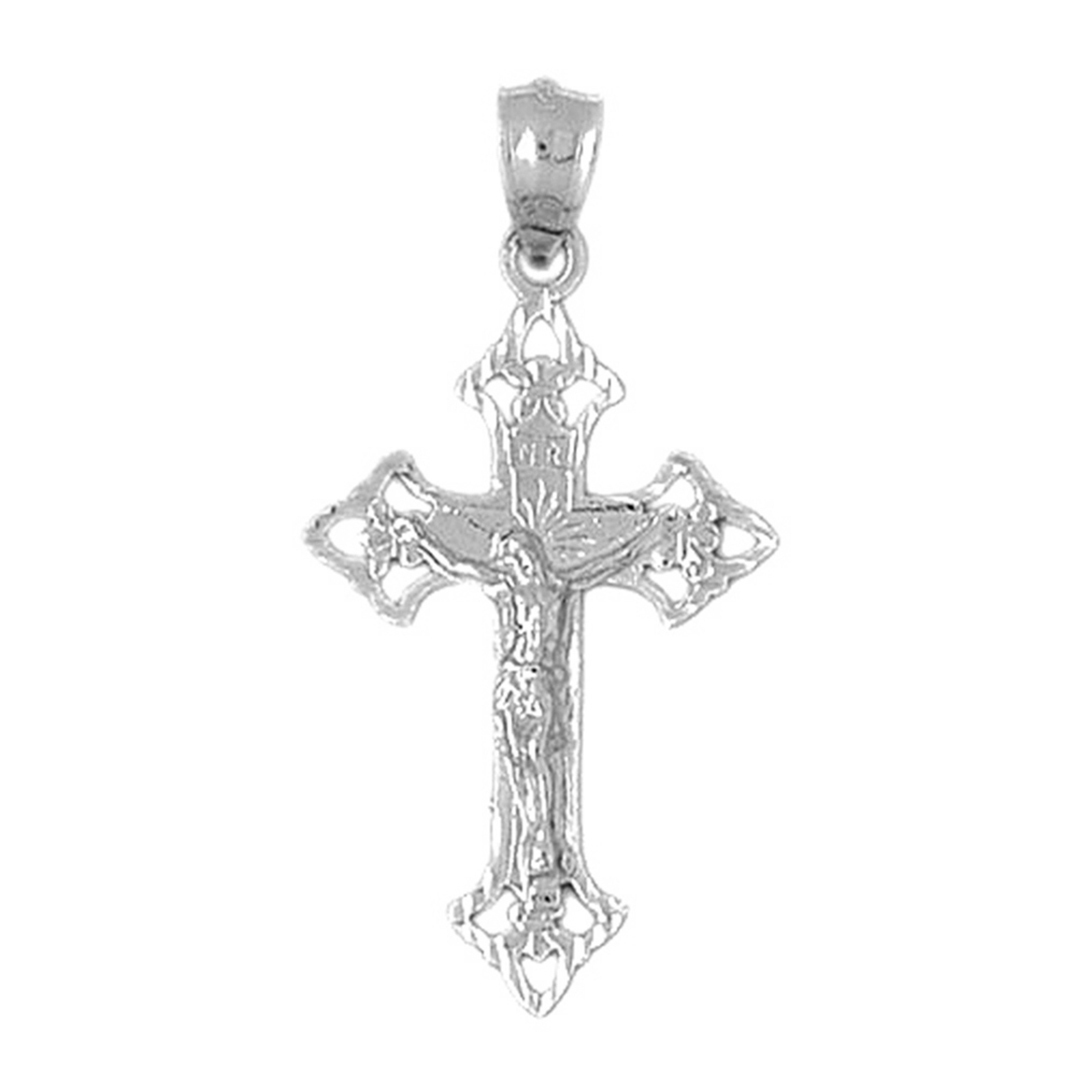Jewels Obsession 18K White Gold 45mm Budded Crucifix Pendant