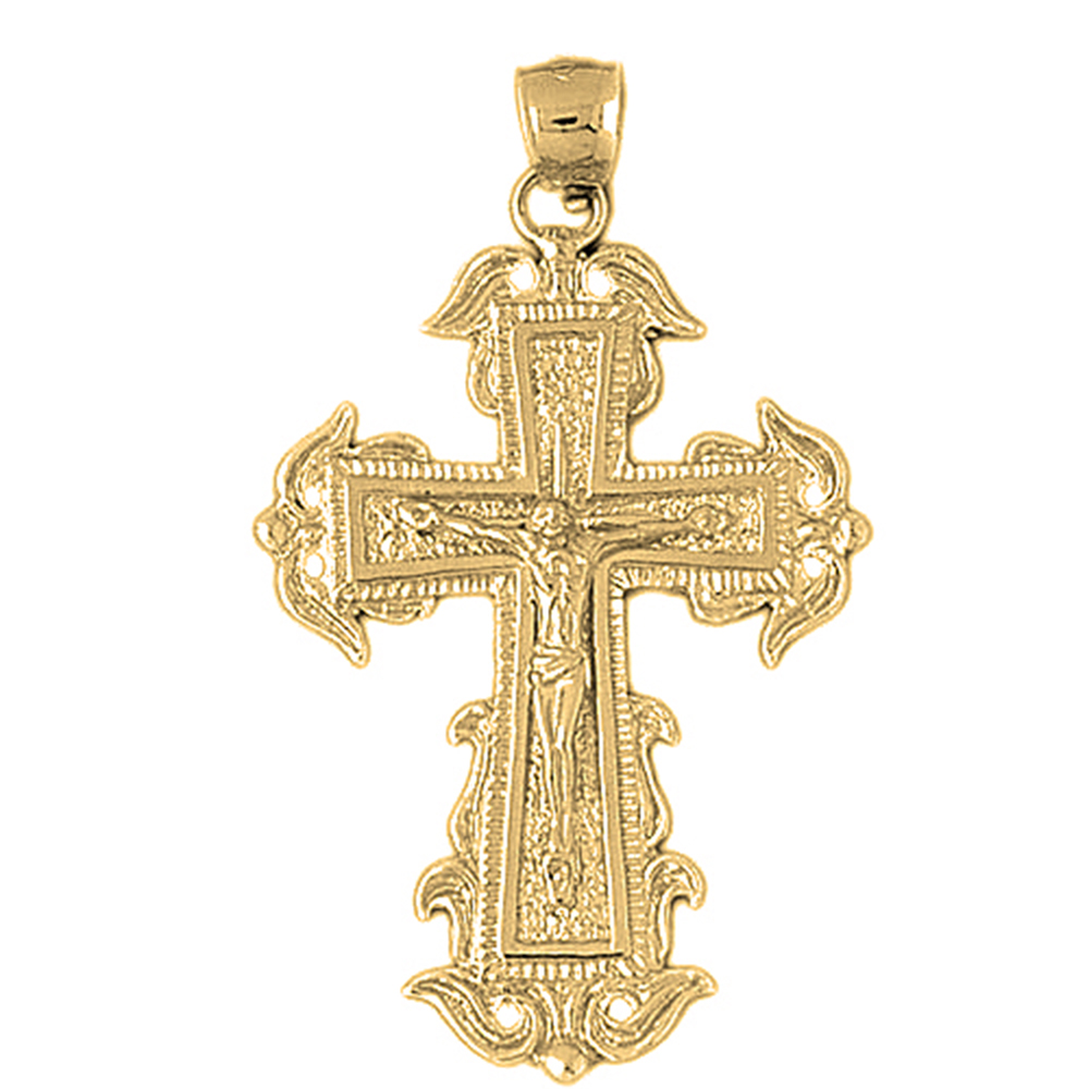 Jewels Obsession 18K Yellow Gold 51mm Budded Crucifix Pendant