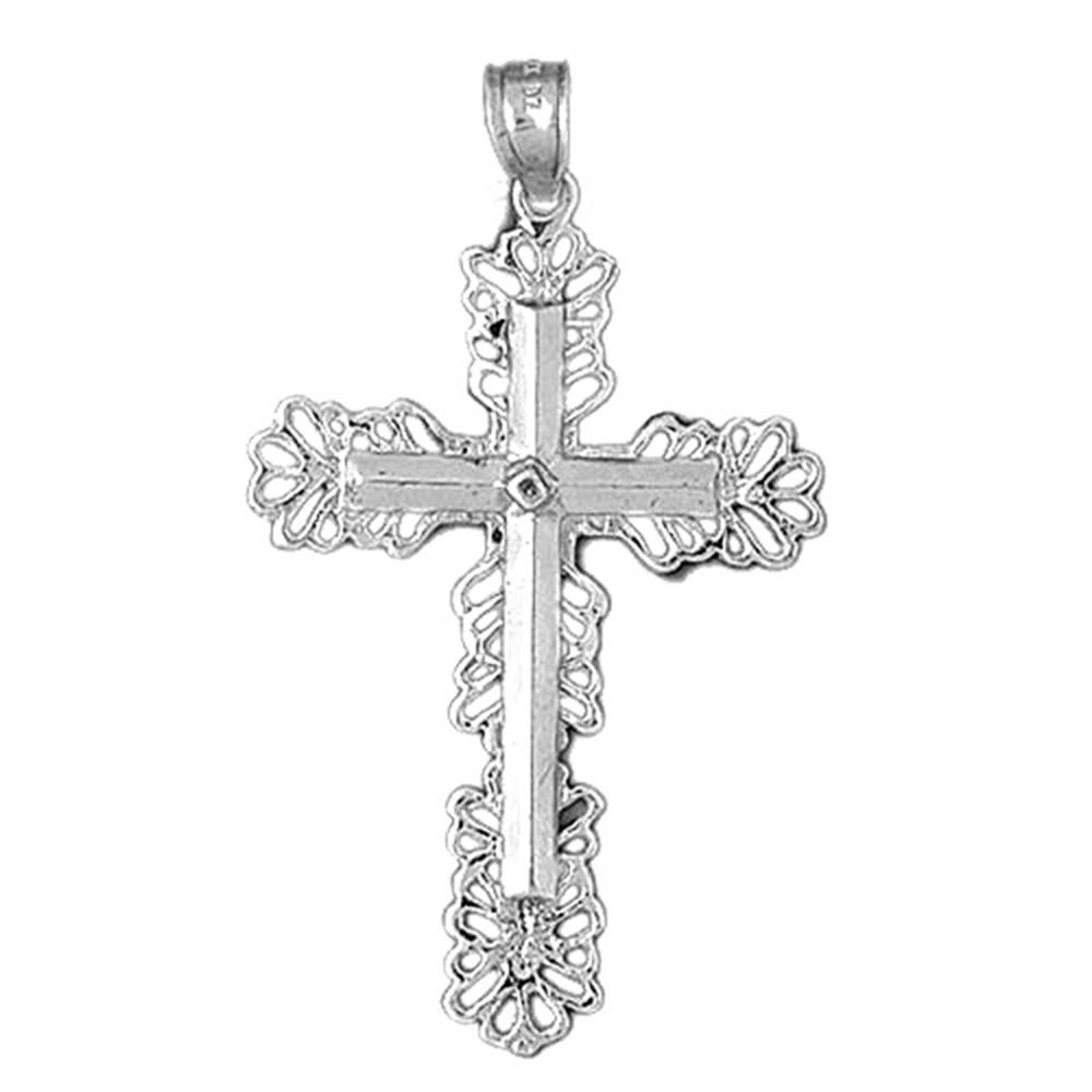 Jewels Obsession 14K White Gold 58mm Floral Cross Pendant