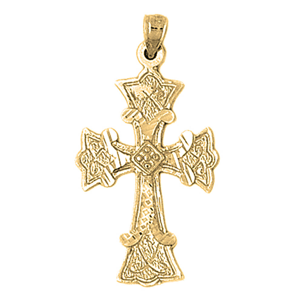 Jewels Obsession 18K Yellow Gold 37mm Budded Cross Pendant