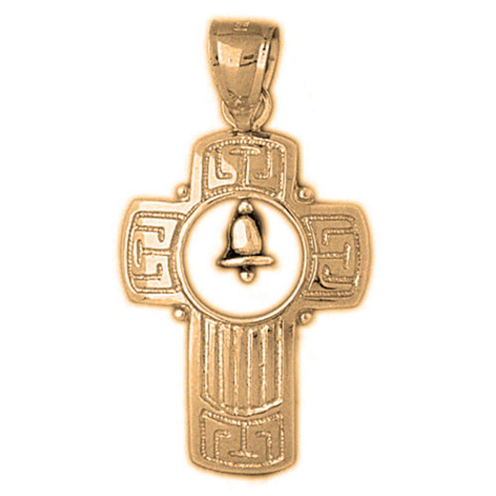 Jewels Obsession 10K Yellow Gold 36mm Cross With Bell Pendant