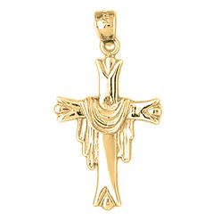 Jewels Obsession 14K Yellow Gold 34mm Cross With Shroud Pendant