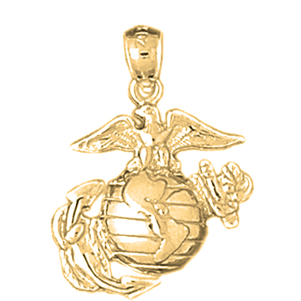 Jewels Obsession 14K Yellow Gold 25mm Marine Corps Logo Pendant