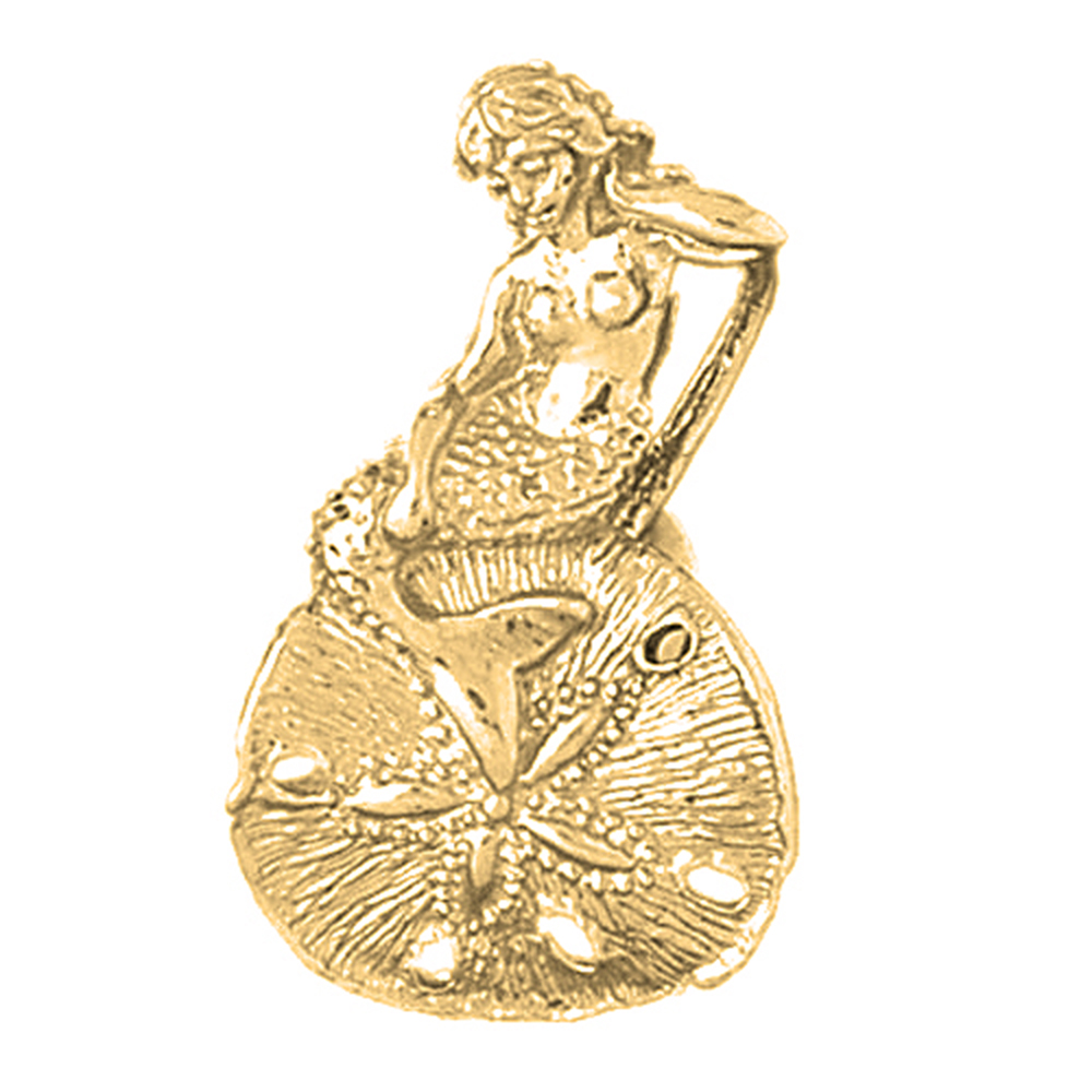 Jewels Obsession Yellow Gold-plated 925 Sterling Silver 3D Mermaid And Sand Dollar Pendant - 30 mm