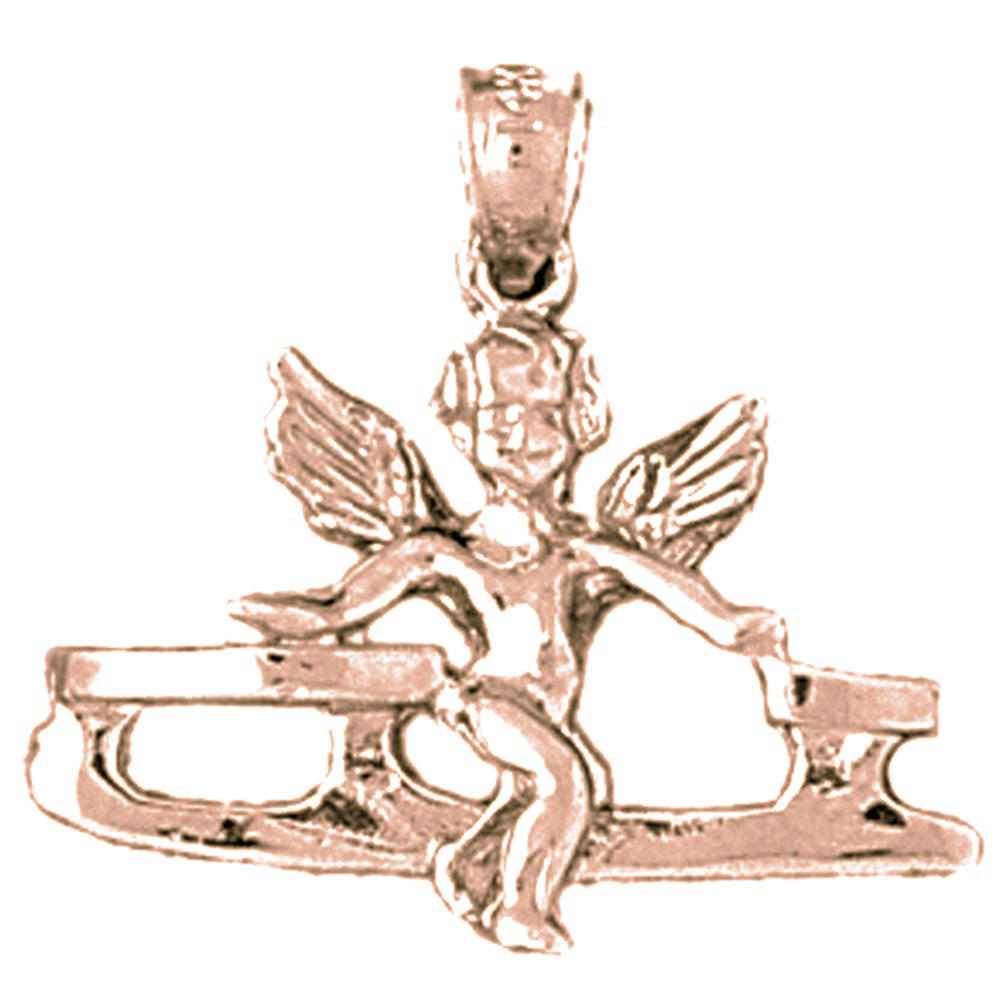 Jewels Obsession Rose Gold-plated 925 Sterling Silver Angel On Ice Skate Pendant - 22 mm