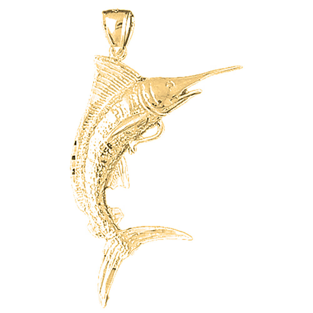 Jewels Obsession Yellow Gold-plated 925 Sterling Silver Marlin Pendant - 50 mm