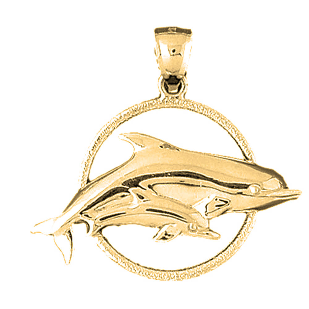 Jewels Obsession Yellow Gold-plated 925 Sterling Silver Dolphins Jumping Through Hoop Pendant - 34 mm