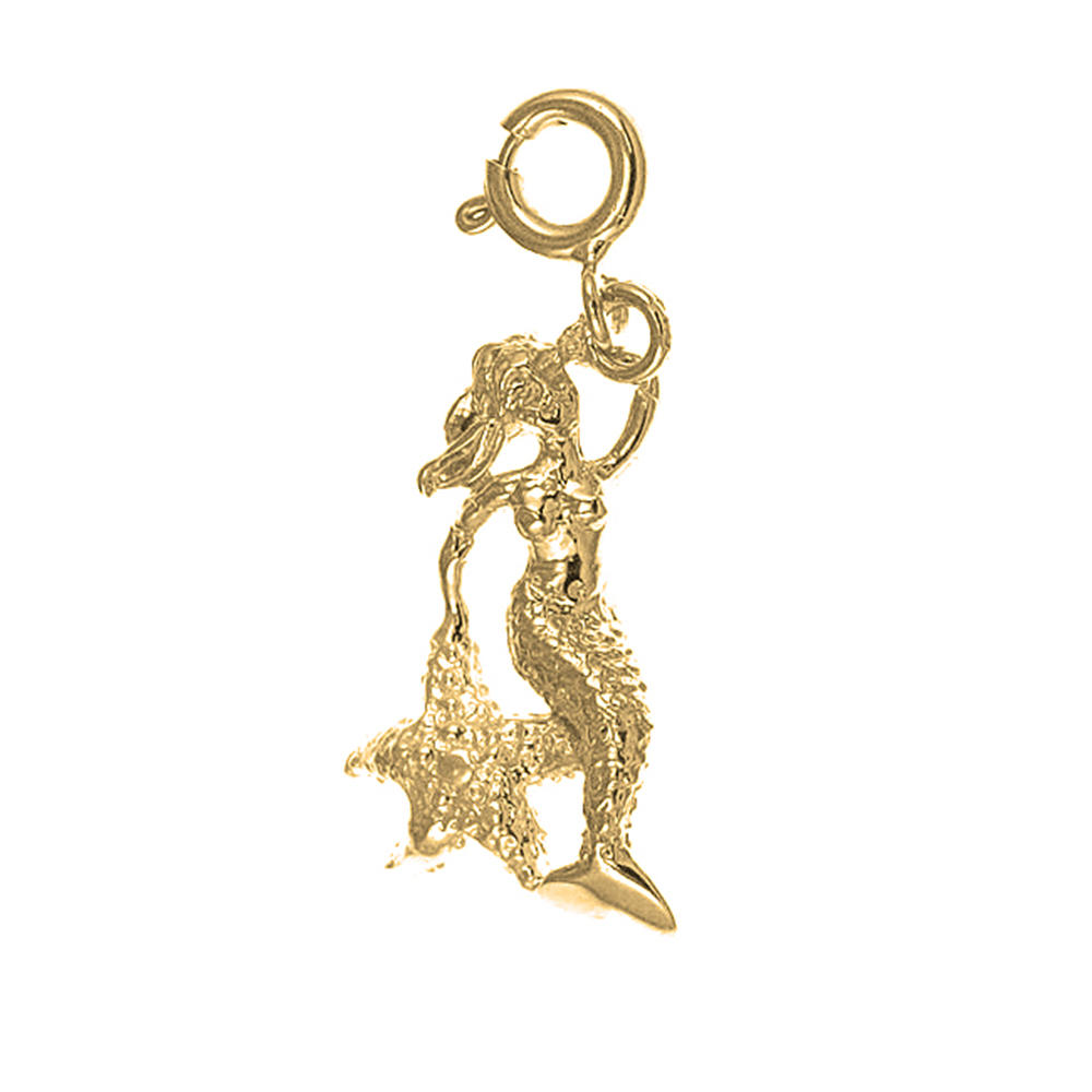 Jewels Obsession Yellow Gold-plated 925 Sterling Silver 3D Mermaid Pendant - 28 mm