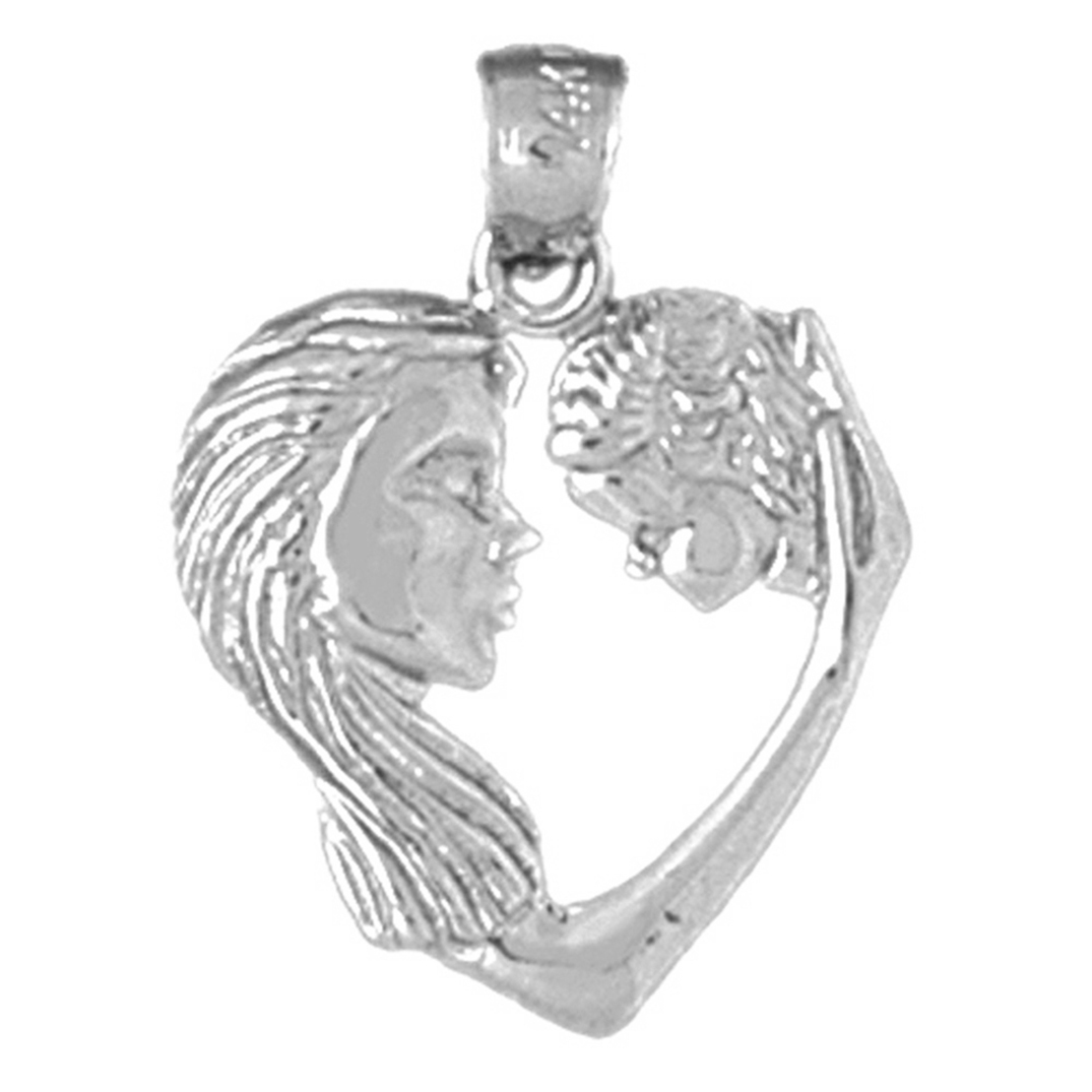 Jewels Obsession Sterling Silver Mother And Child Heart Pendant - 22 mm