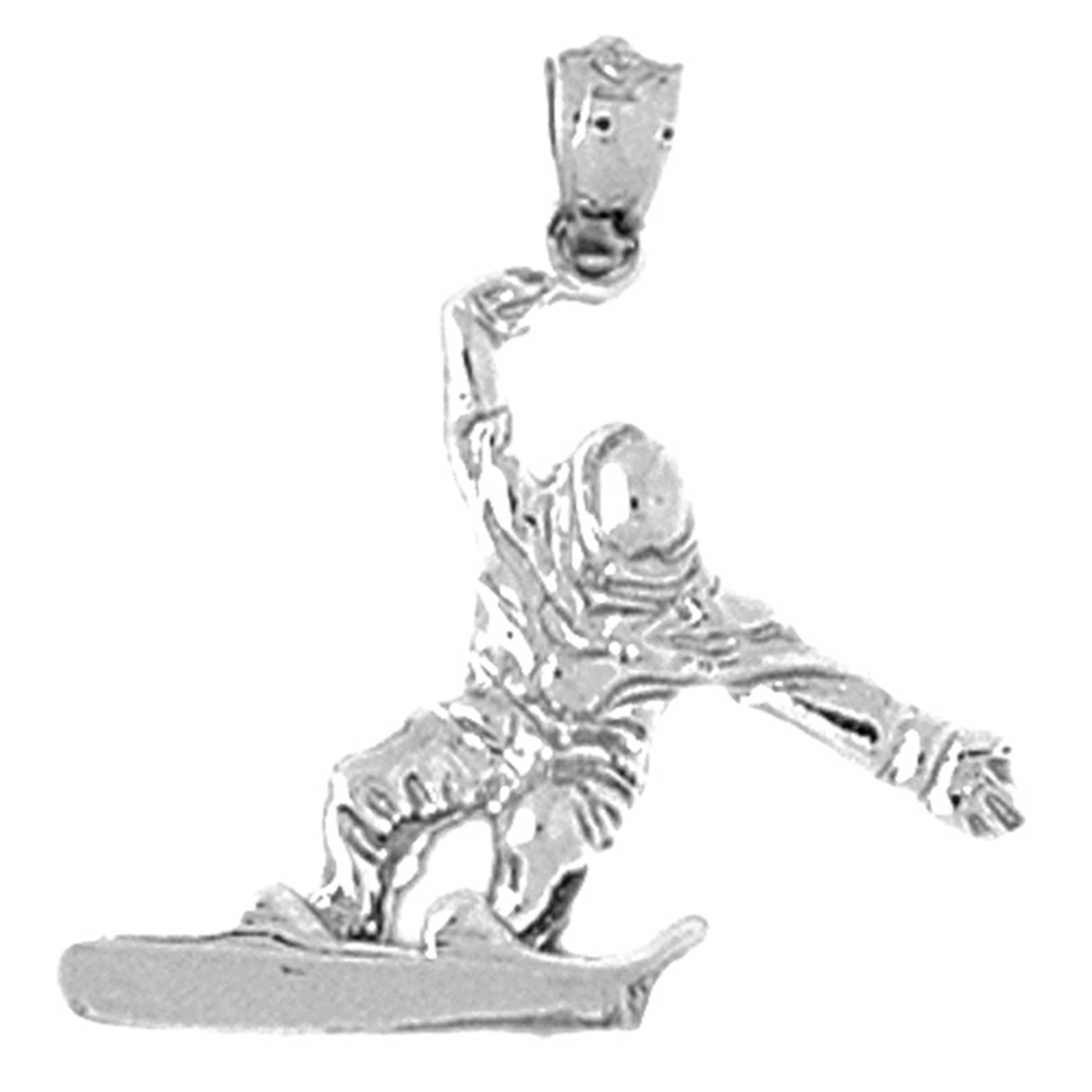 Jewels Obsession Sterling Silver Snow Boarder Pendant - 23 mm
