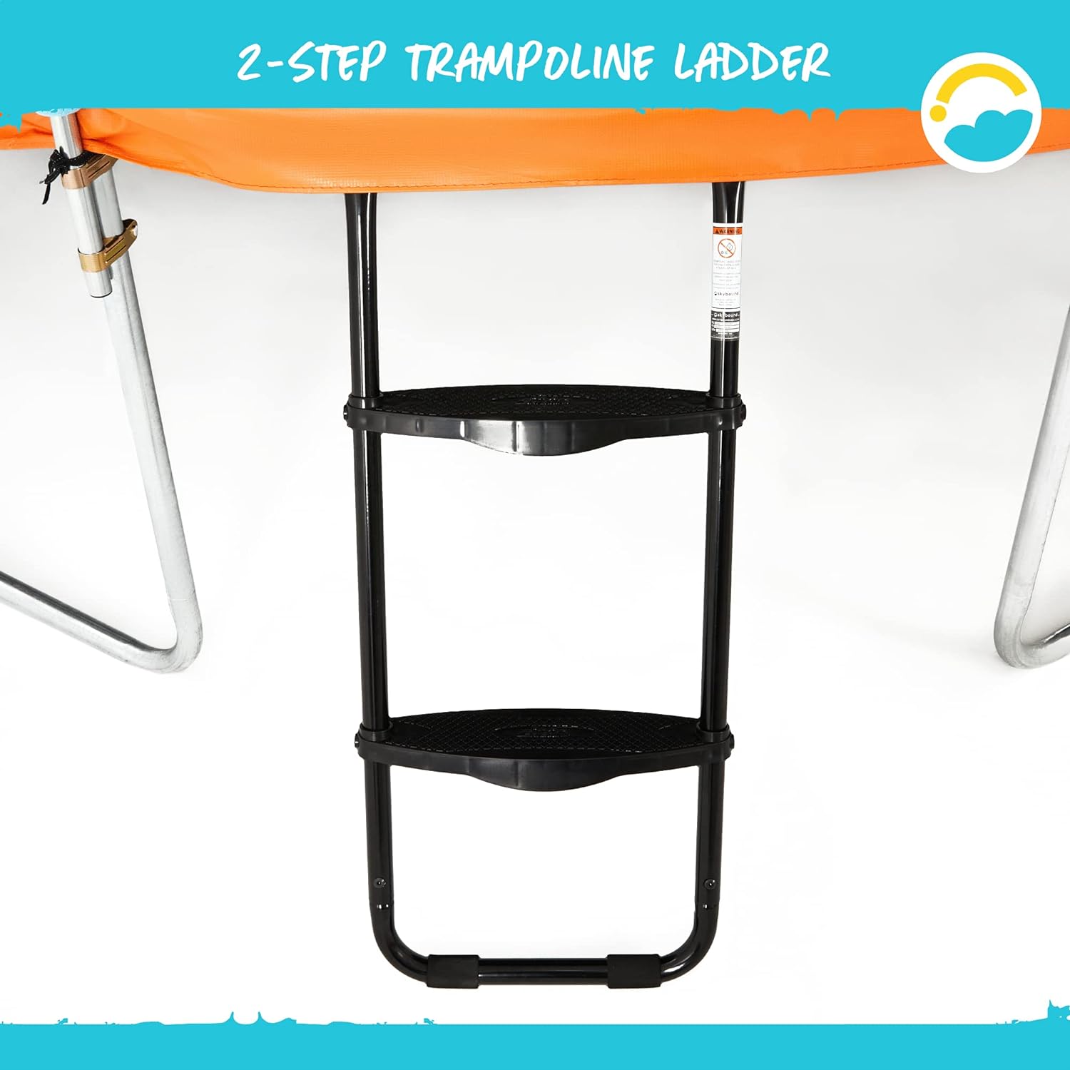 SkyBound Two-Steps Trampoline Ladder - Wide-Step Ladder for Trampoline - Heavy-Duty Steel Ladder with Non-Slip Plastic Steps