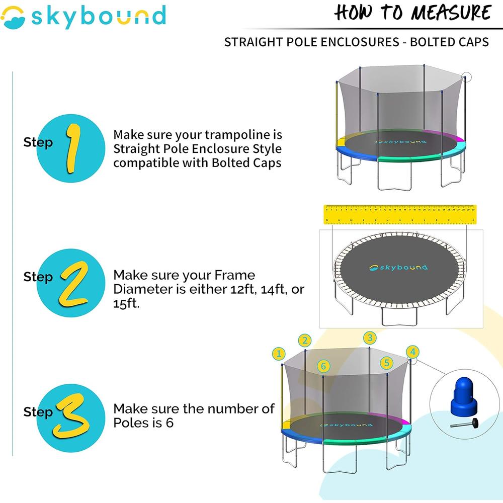 SkyBound Replacement Trampoline Safety Net - Fits 15ft Frame that has 6 Straight Poles and Bolted Pole Caps - Net Only!