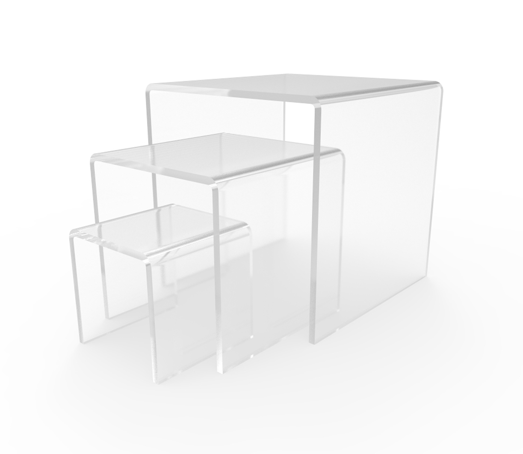 FixtureDisplays Three Riser Combo 2", 3", 4" Cube 3-Sided Clear Plexiglass Pedestal Lucite Acrylic Display Risers Jewelry Showcase Fixtures