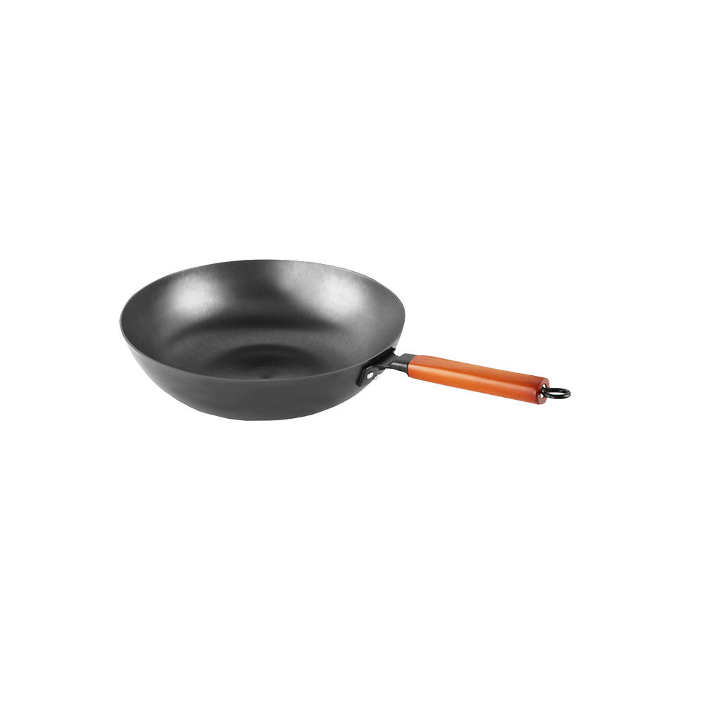 FixtureDisplays Wood Handle 12.6" Cast Iron Wok w/ Flat Base Large Cooking Surface Kitchen Grill 15175