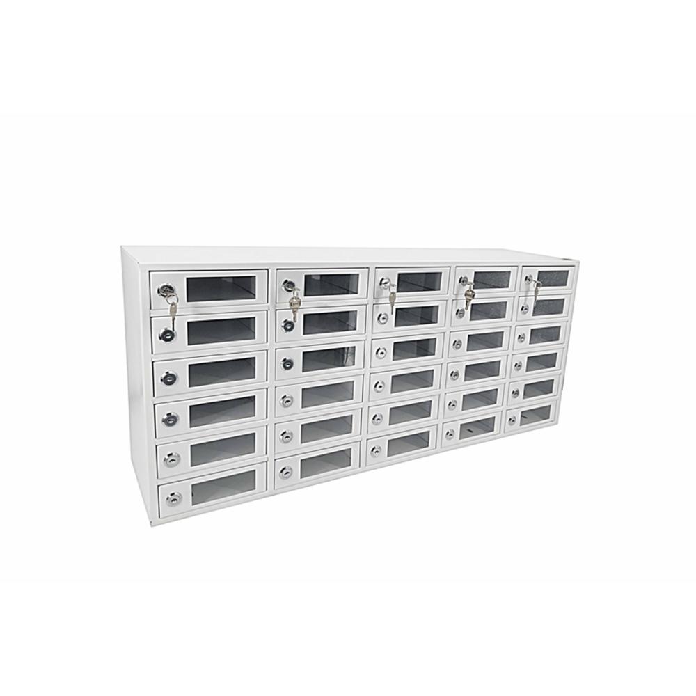 FixtureDisplays 30-Slot Cell Phone Storage Station Lockers Clear Window 35X15X9" Overal Size 6x2" Door Works for Pad Mini, Assignment Mail Slot