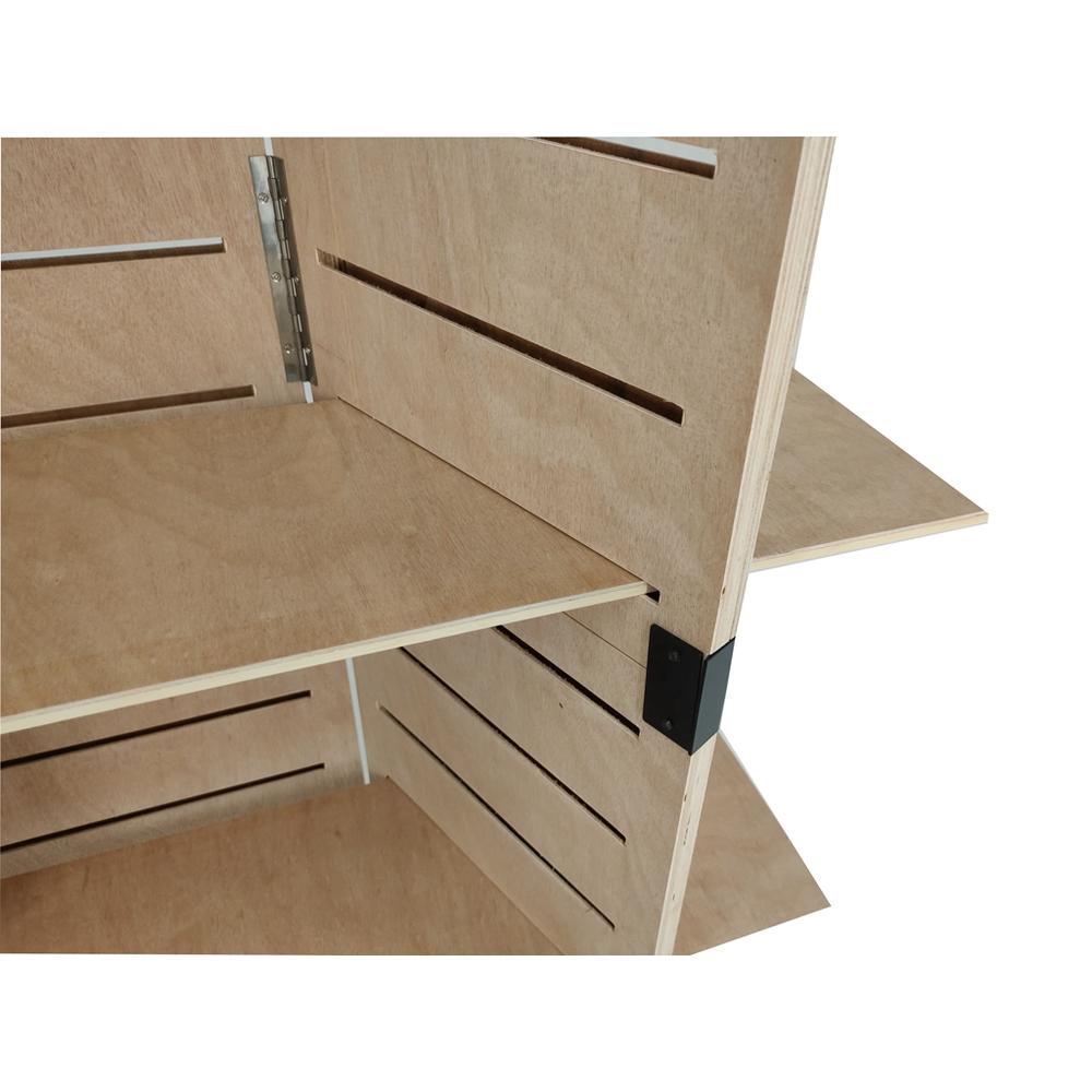 FixtureDisplays 48.0" x 59.5" x 14.5" Wooden Retail Shelving Unit w/ 3 Shelves, Folding Panels - Pine Wood 19404