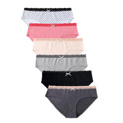 FixtureDisplays 6PK Womens Cotton Underwear Lace Hipster Panties Briefs Assorted Colors,  Size: L. Fit for waist size: 29"  21802-L