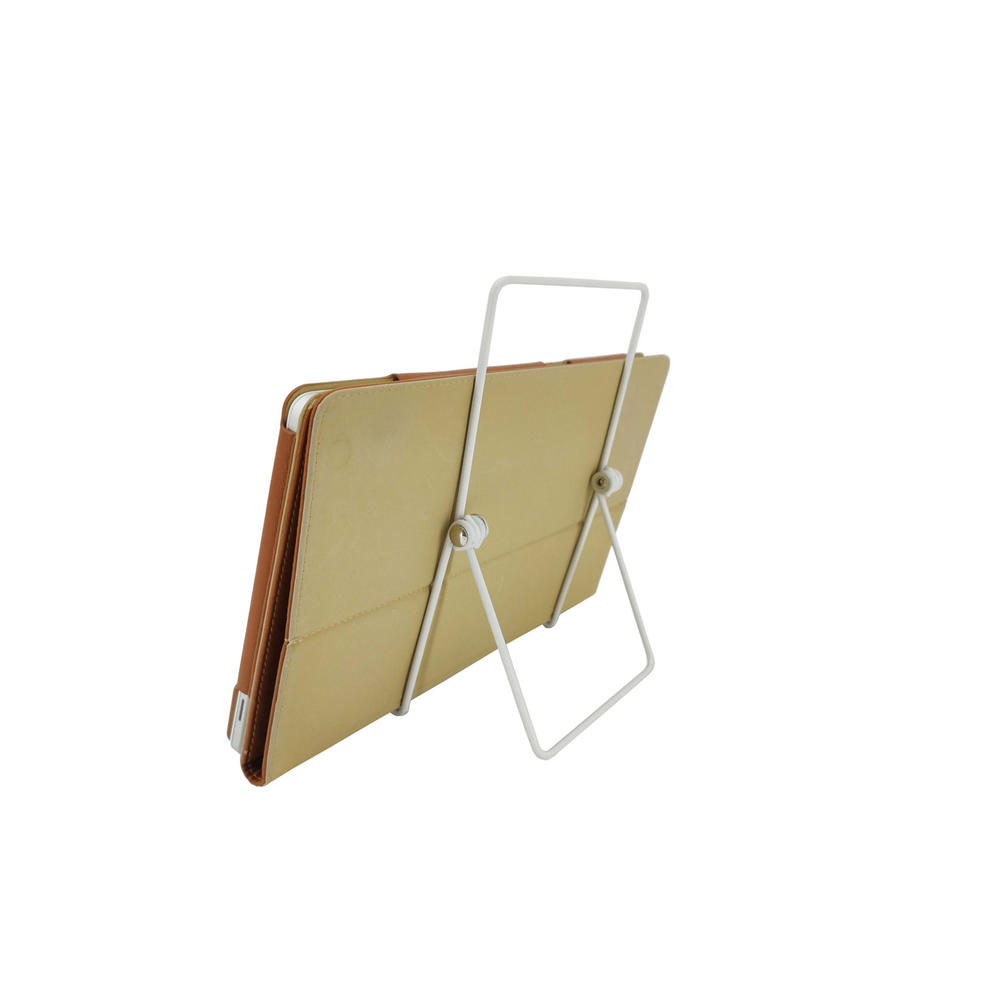FixtureDisplays White Wire Easel for Table Top with 1.2-inch Lip, Wide Base, 5-5/8 x 8-3/4, Foldable Design, for Books, Trophy Plaques, CDs,