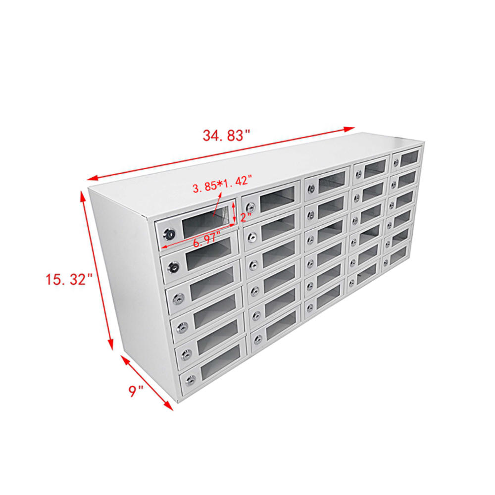 FixtureDisplays 30-Slot Cell Phone Storage Station Lockers Clear Window 35X15X9" Overal Size 6x2" Door Works for Pad Mini, Assignment Mail Slot