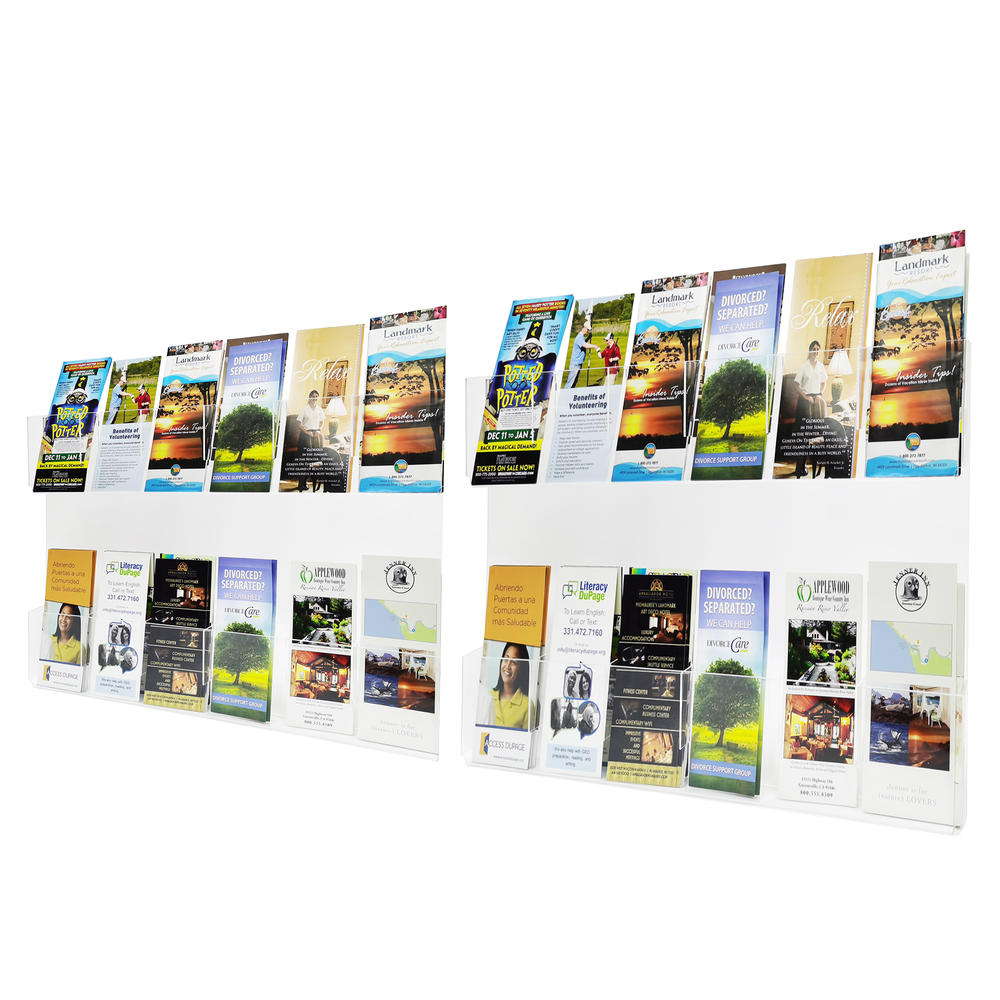 FixtureDisplays Acrylic Literature Rack, Wall-mount Brochure Magazine Holder, 12 or 24 Pockets, Comes in 2 Panels Each with 2 Tiers 10166
