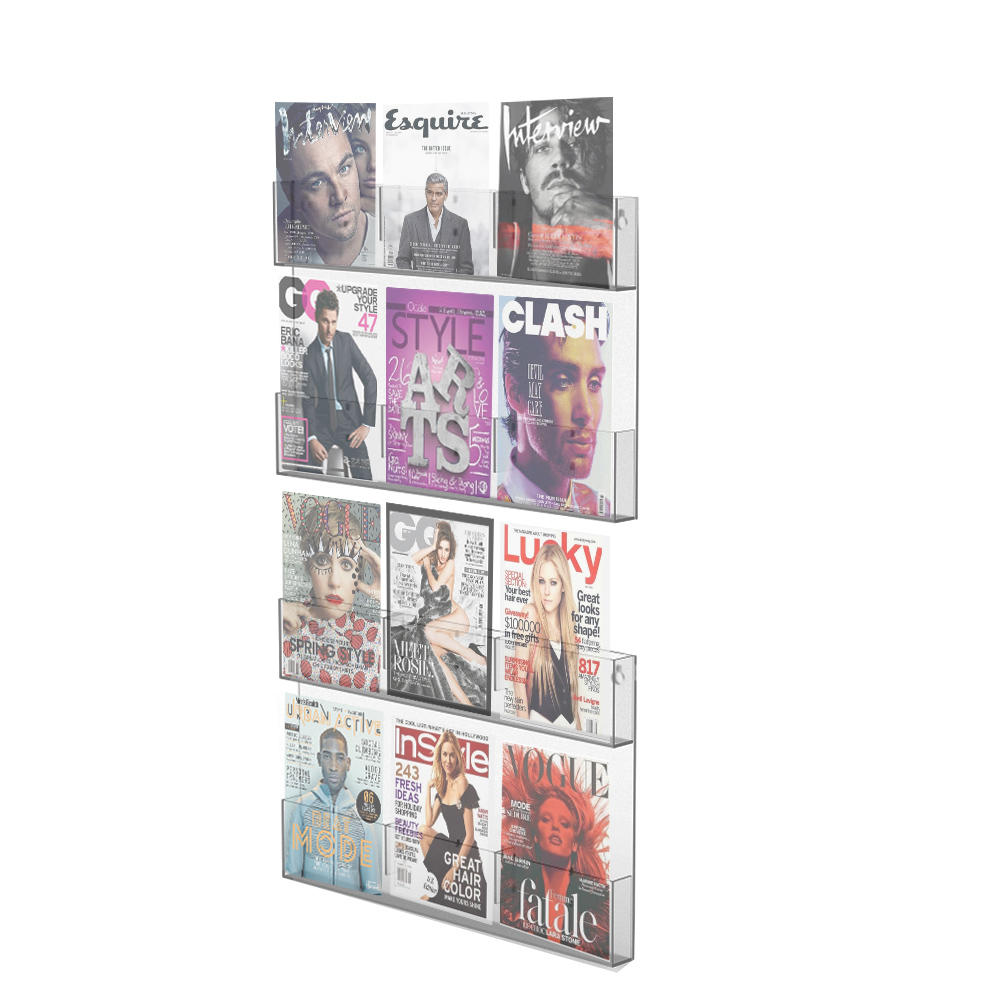 FixtureDisplays Acrylic Literature Rack, Wall-mount Brochure Magazine Holder, 12 or 24 Pockets, Comes in 2 Panels Each with 2 Tiers 10166