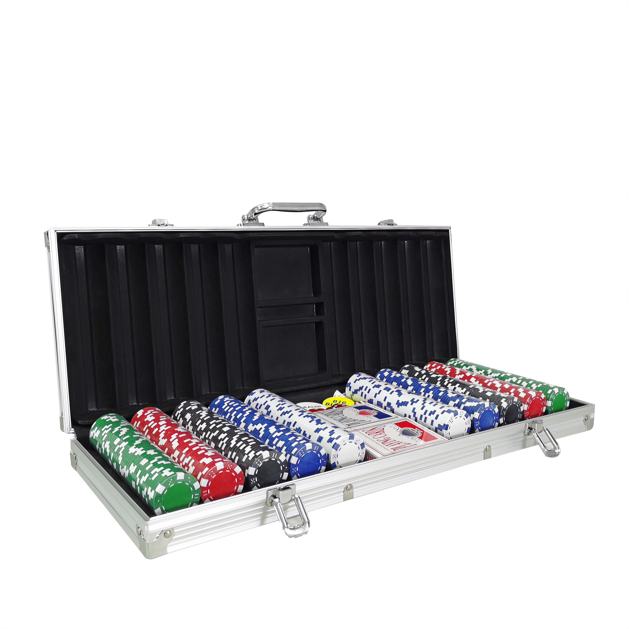 FixtureDisplays 500 pcs Poker Chip Game Set with Aluminum Case 22 X 8.4 X 2.4", 2 Decks of Paper Playing Cards, Dices, Markers for Texas