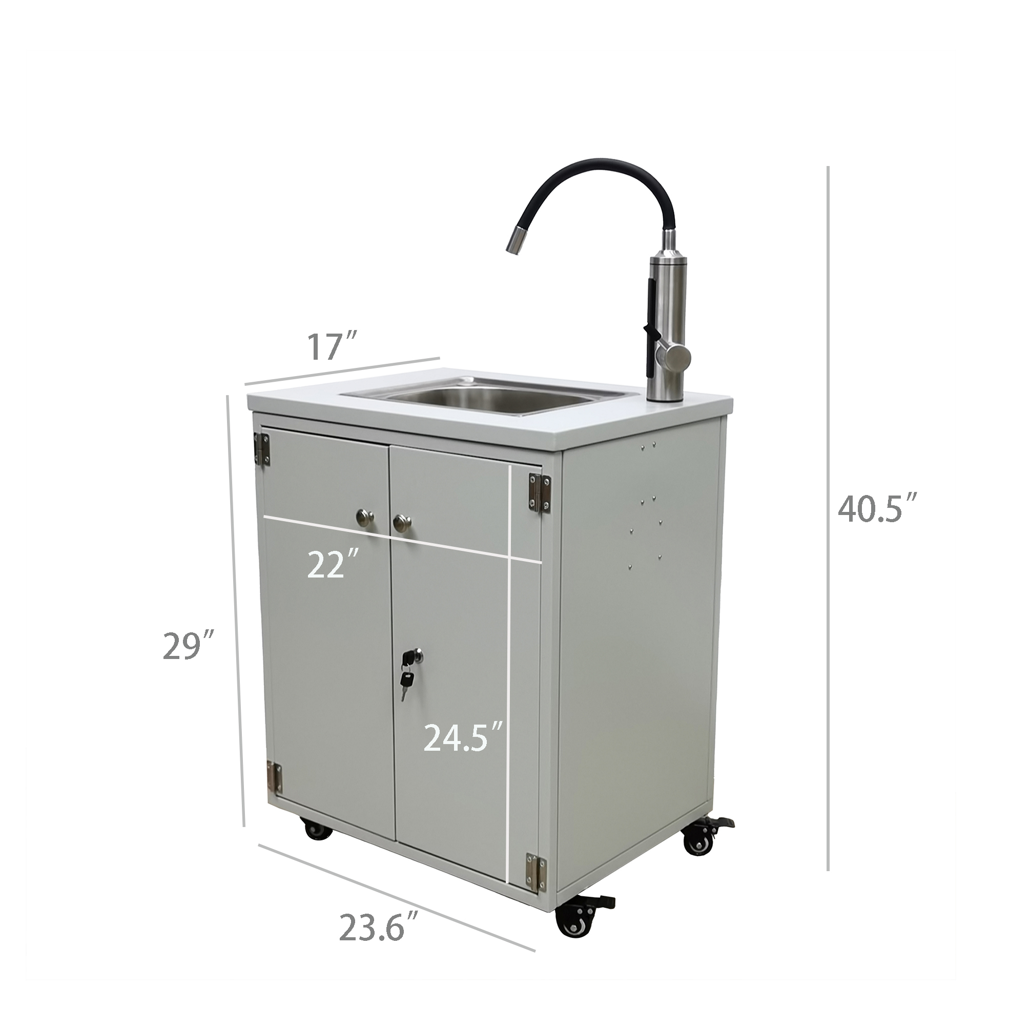 FixtureDisplays 24 X 18.3 X 39" Portable Mobile Sink Steel Cabinet Hot Water Digital Temperature Control Self Contained Hand Wash Station Food