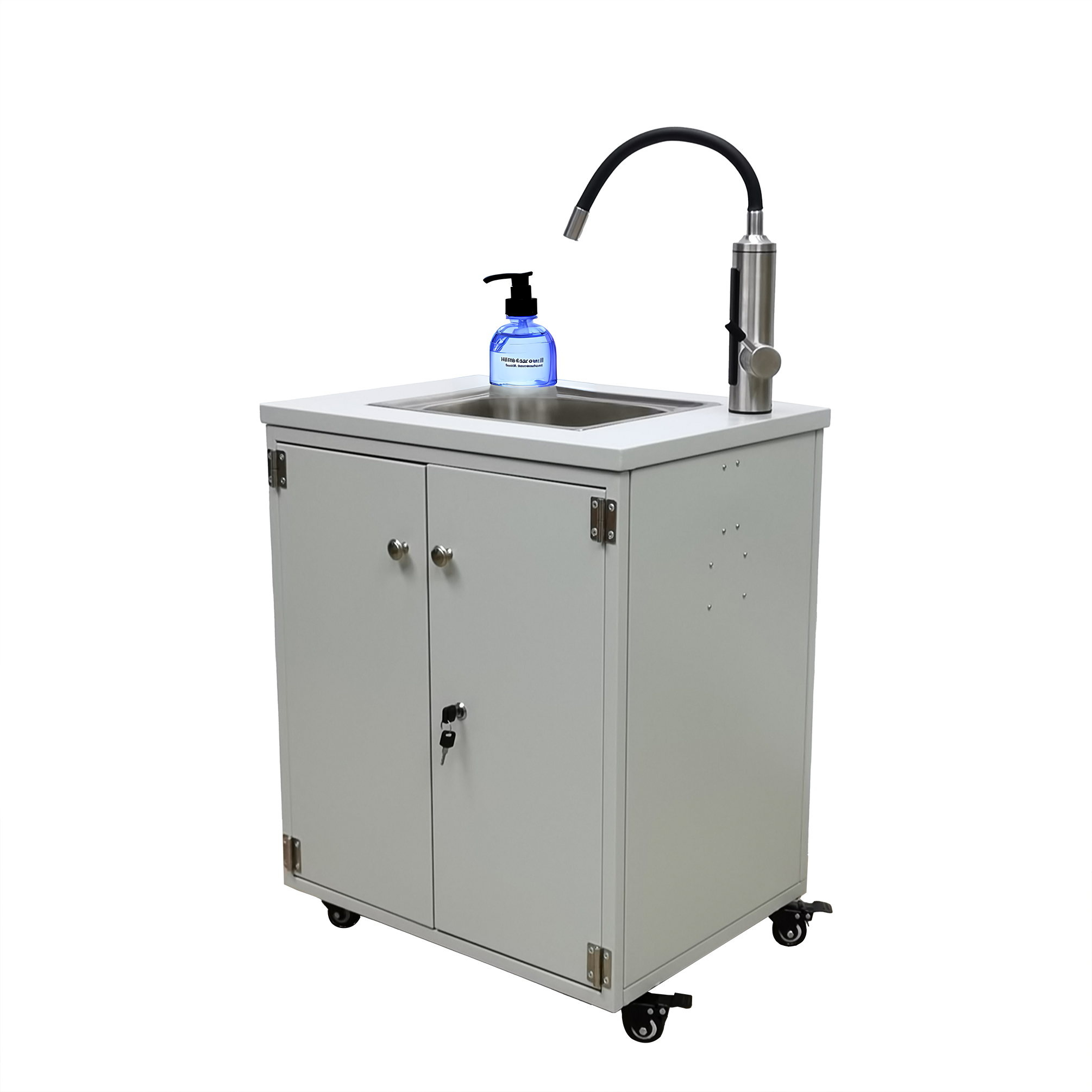 FixtureDisplays 24 X 18.3 X 39" Portable Mobile Sink Steel Cabinet Hot Water Digital Temperature Control Self Contained Hand Wash Station Food